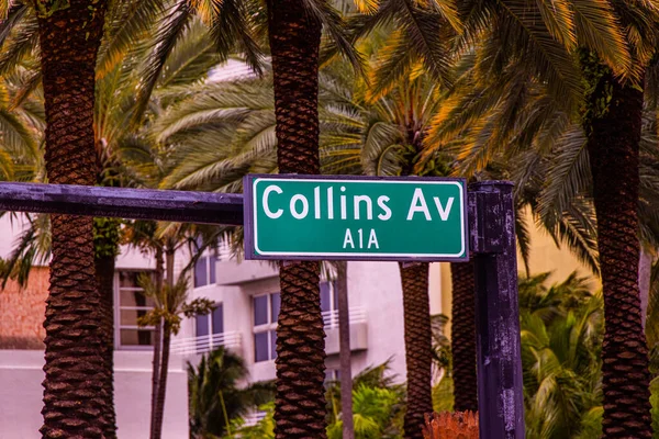 Famous Collins Av - street sign in Miami Beach — Stock Photo, Image