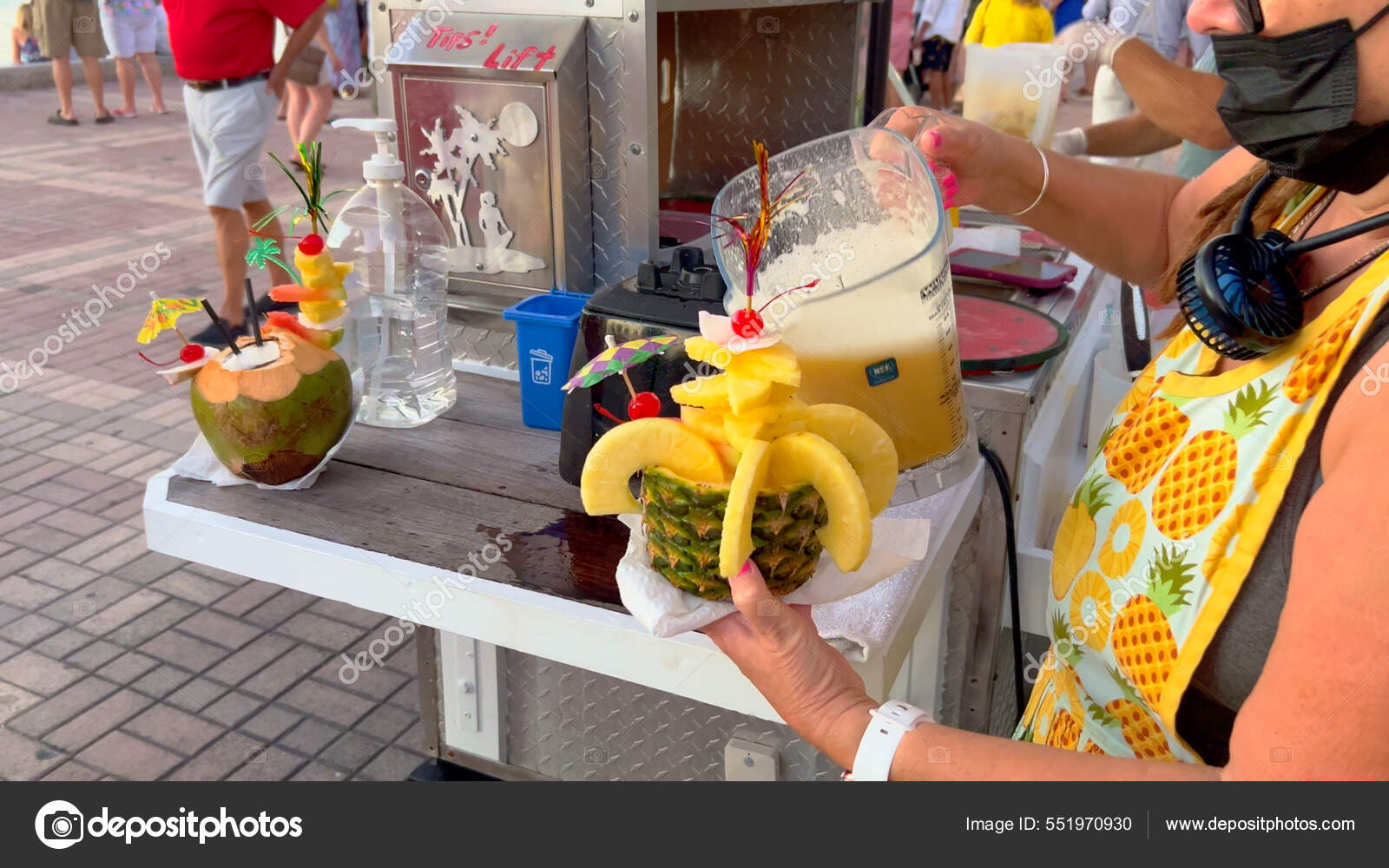 Cocktail bar in the streets of Key West selling Coconut and Pineapple