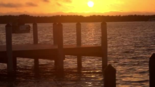Merveilleuse jetée au coucher du soleil doré — Video