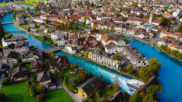 City of Interlaken in Switzerland - amazing drone footage — Stock Photo, Image