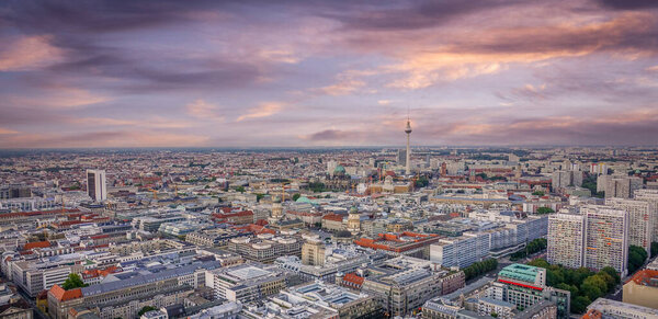 The City of Berlin Germany in the evening - aerial view