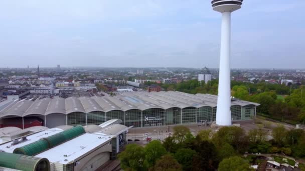 Aerial view over the CCH - the Congress Center Hamburg — Stock Video