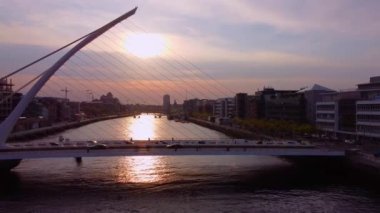 Samuel Beckett Bridge over River Liffey in Dublin - aerial view