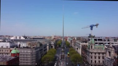 Famous O Connell Street with Spire in Dublin from above - aerial view