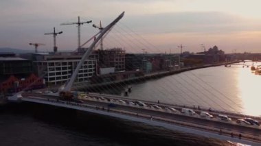 Samuel Beckett Bridge over River Liffey in Dublin - aerial view
