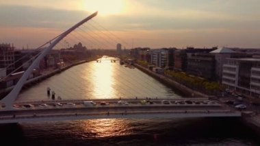 River Liffey in the city of Dublin - aerial view in the evening