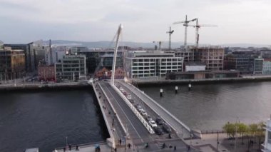 Samuel Beckett Bridge over River Liffey in Dublin - aerial view