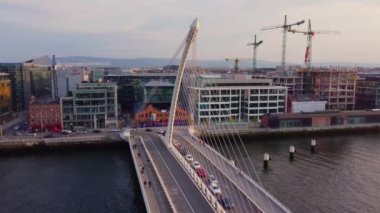Samuel Beckett Bridge over River Liffey in Dublin - aerial view