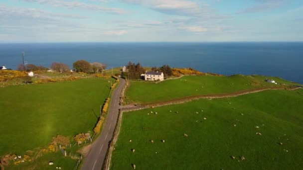The beautiful landscape of Antrim Northern Ireland - aerial view from above — Video Stock