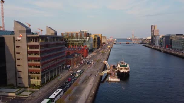 Modern Docklands district in Dublin - aerial view — Stockvideo