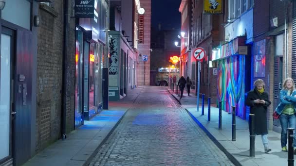 Colorful Temple Bar district Dublin by night - DUBLIN, IRELAND - APRIL 20, 2022 — Stock video