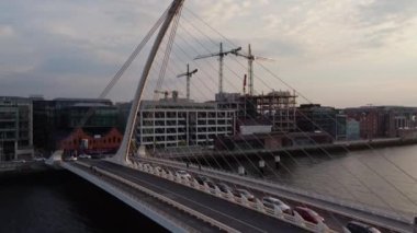 Samuel Beckett Bridge over River Liffey in Dublin - aerial view