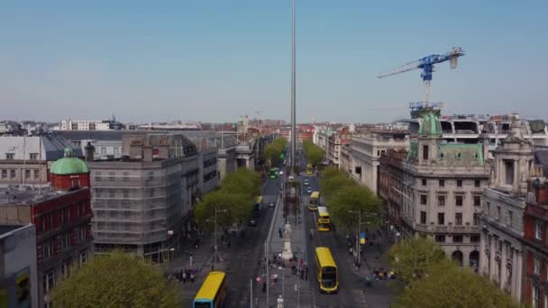 Famous O Connell Street with Spire in Dublin from above - aerial view — Stok video