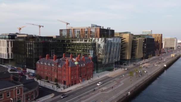 Modern Docklands district in Dublin - aerial view — Stockvideo