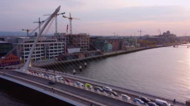 Samuel Beckett Bridge over River Liffey in Dublin - aerial view