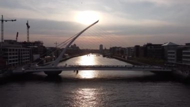 Samuel Beckett Bridge over River Liffey in Dublin - aerial view
