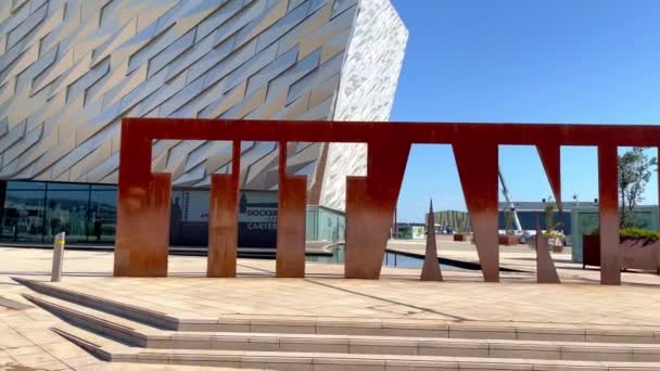 Modern Titanic building in the city of Belfast - BELFAST, UK - APRIL 24, 2022 — Video