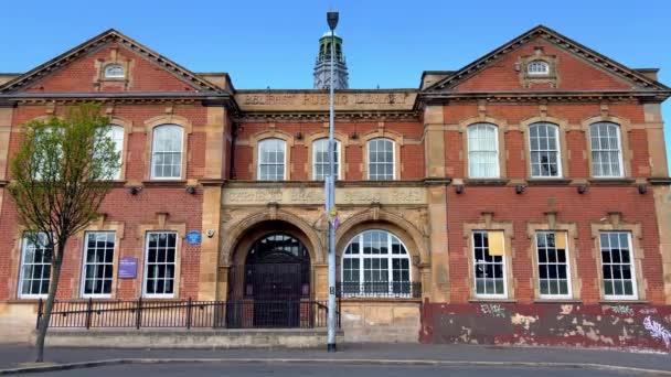 Historic Belfast Public Library building at Falls Road — Stockvideo