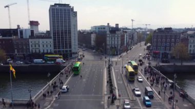 O Connell Bridge in the city center of Dublin - view from above by drone