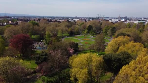 Famous Stephens Green Park Dublin Aerial View Drone — Stok video