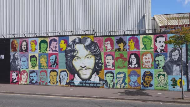 Famous Wall Murals Belfast Houses Peace Wall Belfast United Kingdom — Stockvideo