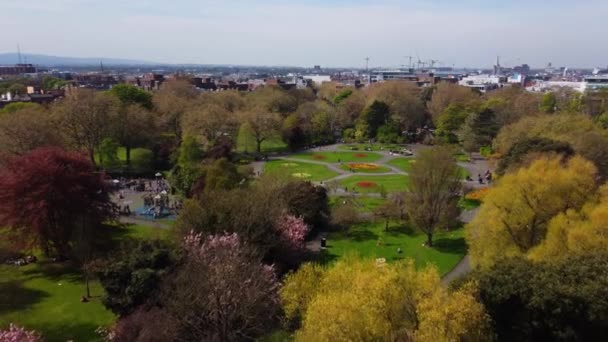 Słynny Stephens Green Park Dublinie Góry Widok Lotu Ptaka — Wideo stockowe