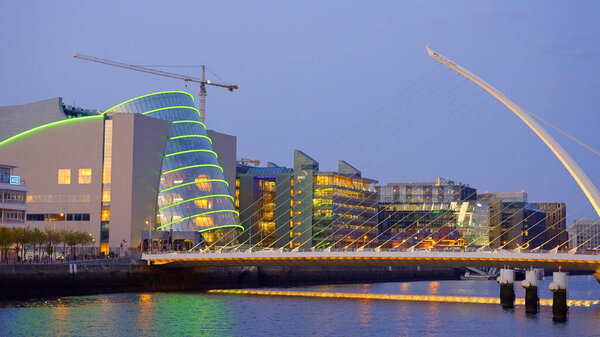 Samuel Beckett Bridge Convention Center Dublin Evening View City Dublin Stock Picture