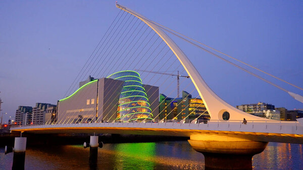 Samuel Beckett Bridge Convention Center Dublin Evening View City Dublin Stock Image