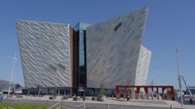Modern Titanic building in the city of Belfast - BELFAST, UNITED KINGDOM - APRIL 24, 2022