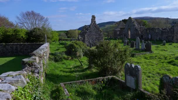 Старовинний Цвинтар Руїни Церкви Північній Ірландії Велика Британія Ірландія Подорожуюча — стокове відео