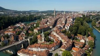 The historic district of Bern in Switzerland from above - the capital city aerial view