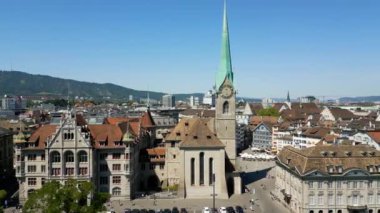 Fraumunster Church of Zurich in Switzerland from above