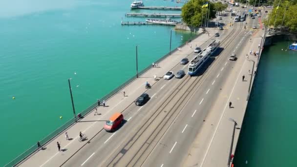 Tram City Zurich Switzerland Aerial View — ストック動画