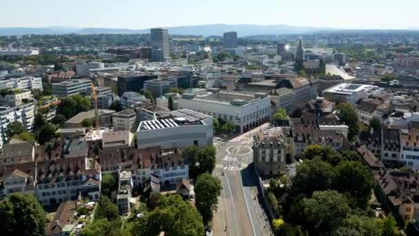 City Basel Switzerland Aerial View — Stockvideo