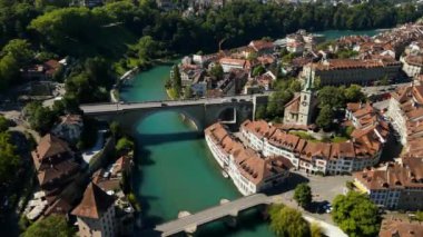 The historic district of Bern in Switzerland from above - the capital city aerial view