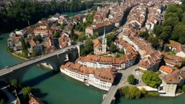 The historic district of Bern in Switzerland from above - the capital city aerial view