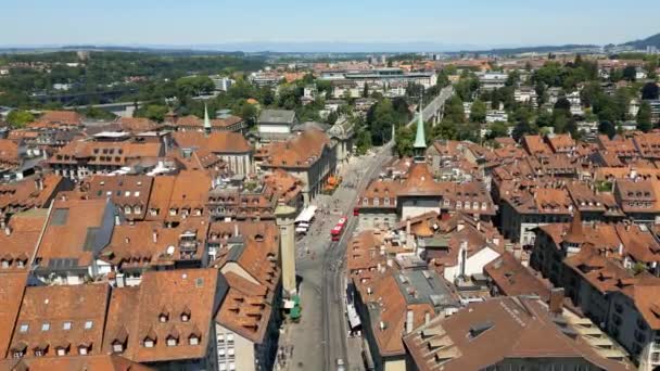 Historic Buildings City Center Bern Switzerland Aerial View — Stok video