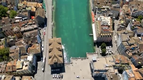 Famous Green Water River Limmat Zurich Switzerland View — Video Stock