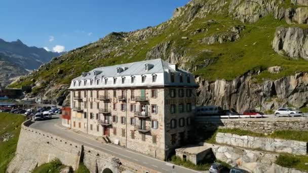 Famous Hotel Belvedere Furka Grimsel Pass Mountain Road Switzerland — Vídeos de Stock