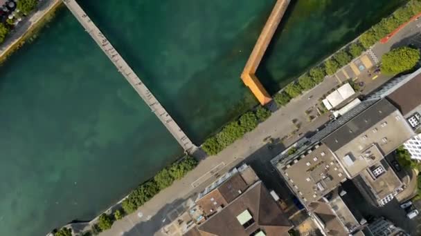 River Reuss City Lucerne Switzerland Aerial View — Αρχείο Βίντεο