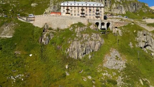 Famous Hotel Belvedere Furka Grimsel Pass Mountain Road Switzerland — Vídeos de Stock