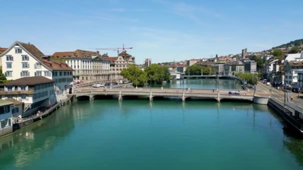 Bridges River Limmat City Center Zurich — Stockvideo