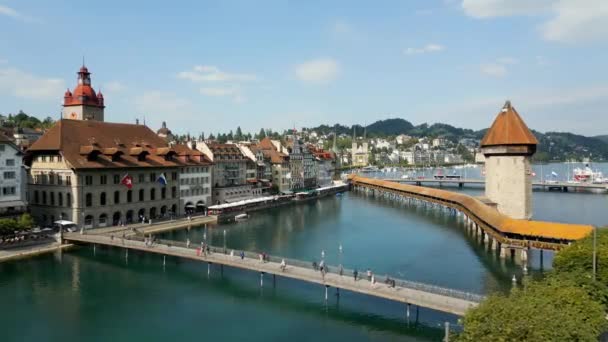 Famous Chapel Bridge River Reuss Lucerne — 비디오