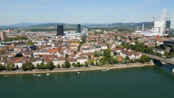 Stad Bazel Zwitserland Van Bovenaf Luchtfoto — Stockvideo