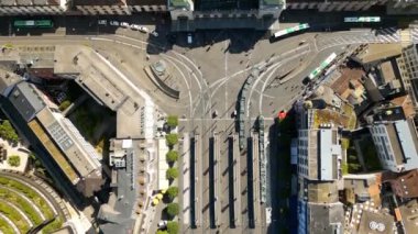 Traffic in the city of Basel in Switzerland from above - aerial view