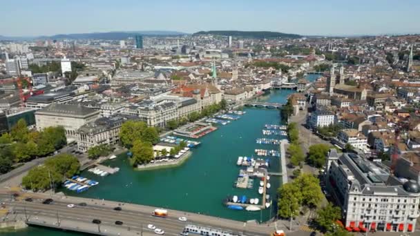 Panoramic Wide Angle View City Center Zurich Switzerland — Αρχείο Βίντεο