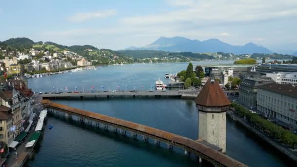 River Reuss City Lucerne Switzerland Aerial View — Stock video