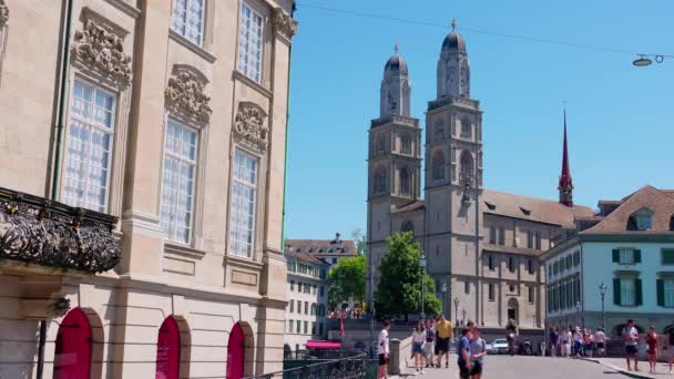 Grossmunster Cathedral City Zurich Zurich Switzerland July 2022 — Αρχείο Βίντεο