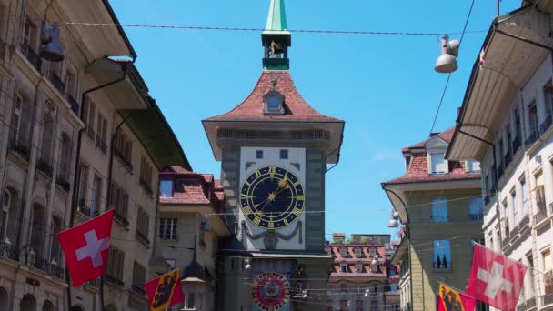 Najbardziej Znana Ikona Starego Miasta Berna Wieża Zegarowa Bern Szwajcaria — Wideo stockowe