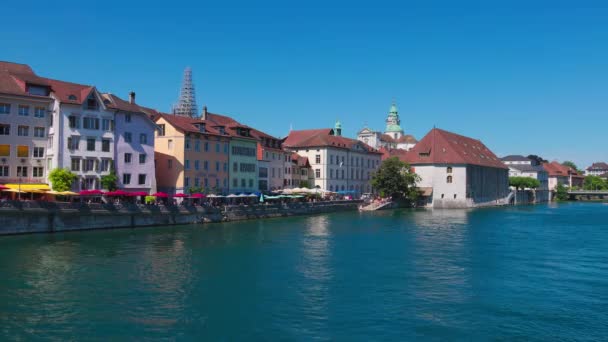 Panoramic View River Aare City Center Solothurn — ストック動画